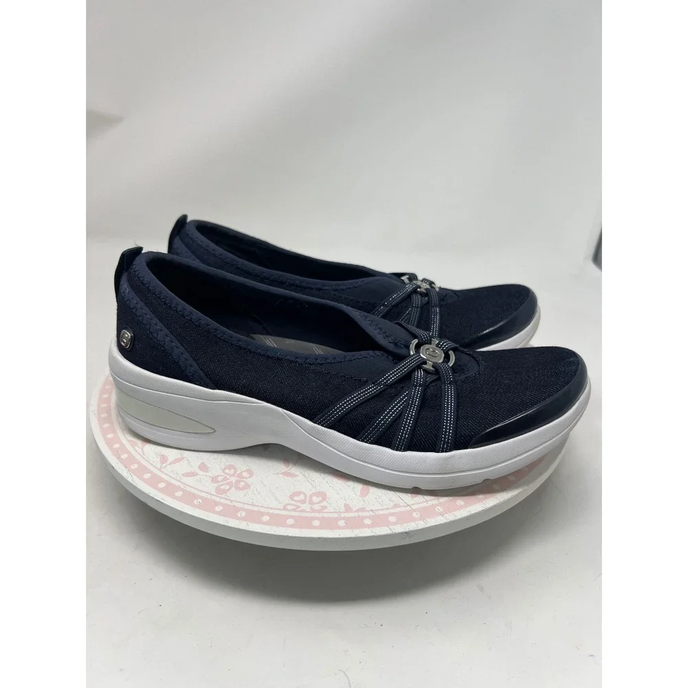 BZEES Rosie Slip On Sneaker Womens 6M Navy Blue Washable Comfort Wedge Shoes